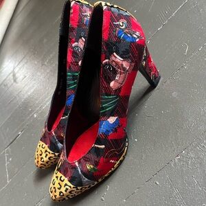 Nicole Miller By Stuart Weitzman Red and Black/animal print Patterned Heels